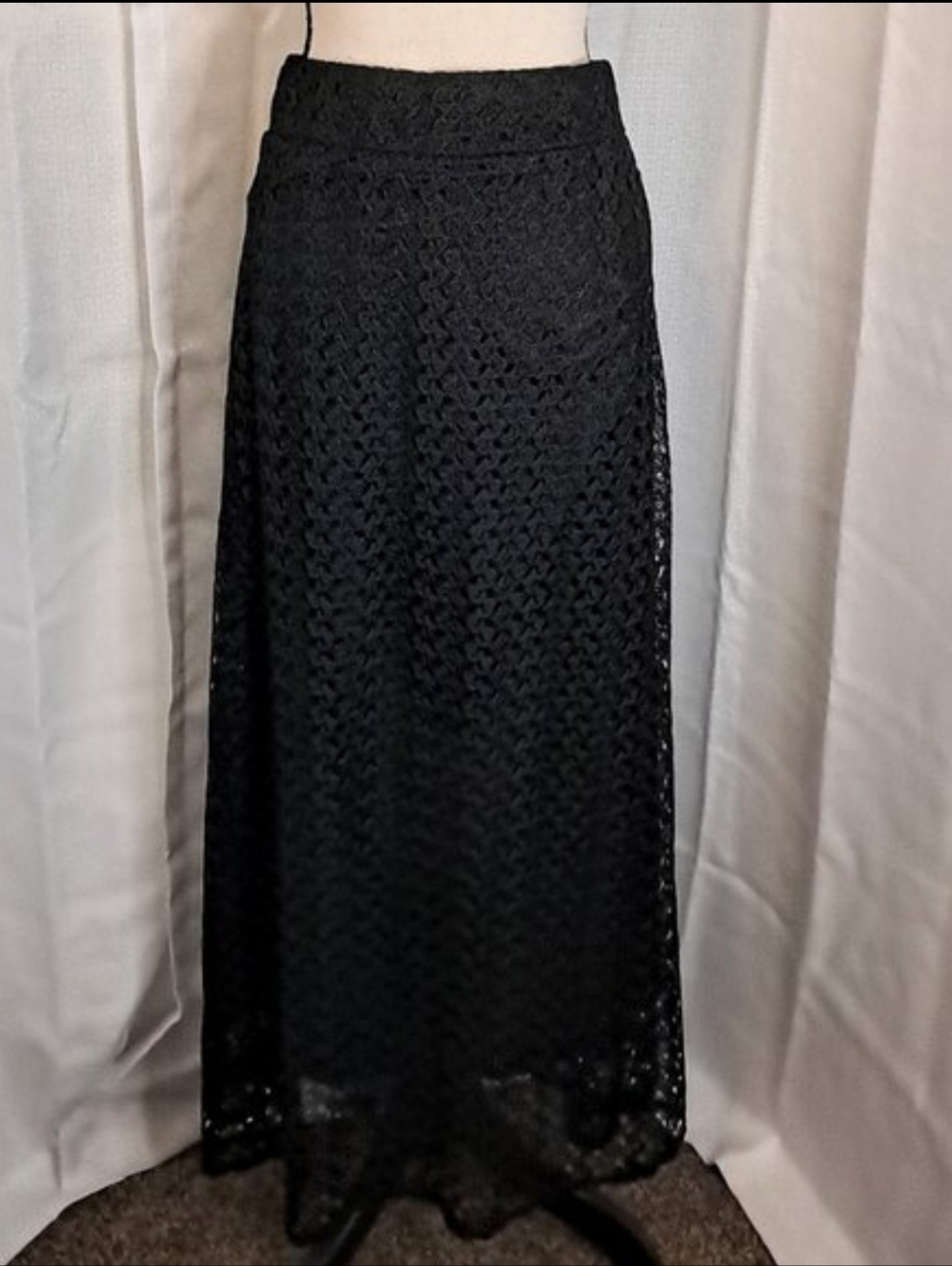 Vtg 90s Ashley Blue Coquette Black Lace Overlay Maxi Skirt Boho Whimsigoth Sz M - Picture 2 of 5